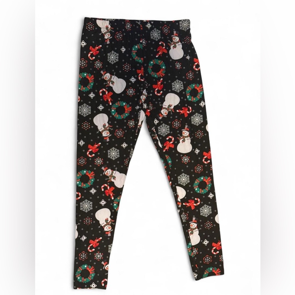 No Boundaries Festive Snowman Black Leggings Size Large